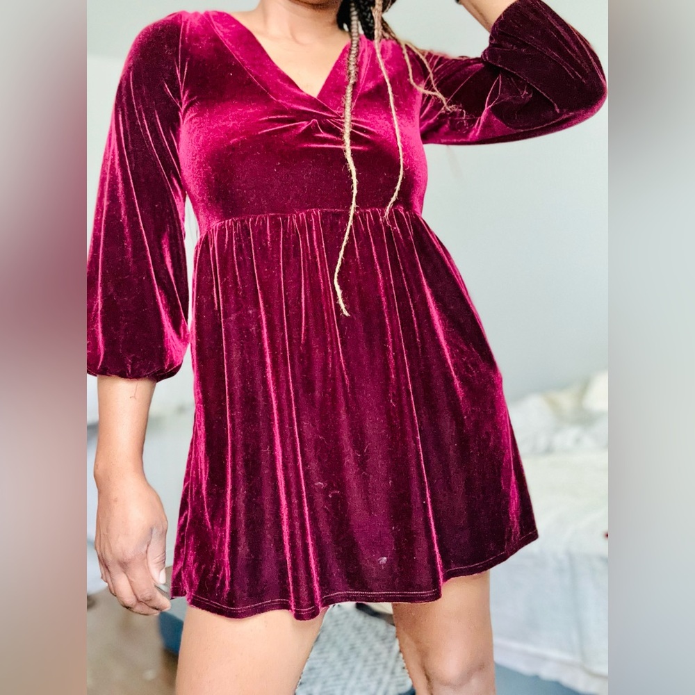 Velvet Mini Dress in Rich Burgundy